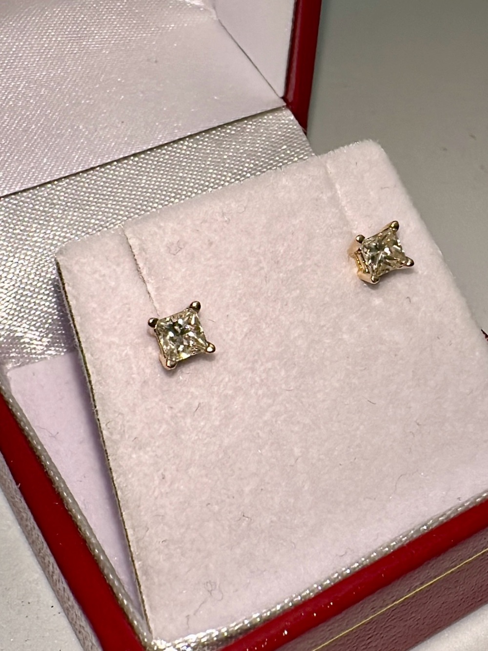 Solid 14K Yellow Gold Half Carat 1/2 Ct Princess Cut Diamond Stud Earrings